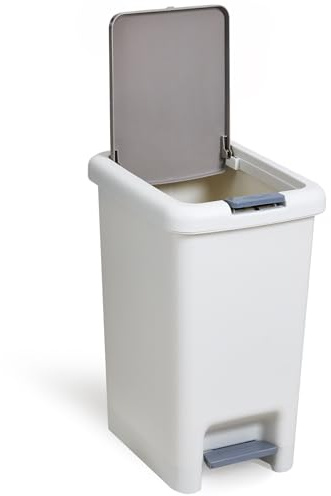 Warmiehomy Pedal Bin 15L Small Waste Bathroom Bin with Lid Double Open Plastic Trash Can for Kitchen, Bathroom, Bedroom, Office, 19.5x27x39.5cm | Push Button Foot Pedal Double Open, Plastic Narrow Toilet Garbage Bin, for Kitchen Bathroom Bedroom Office,19.5x27x39.5cm