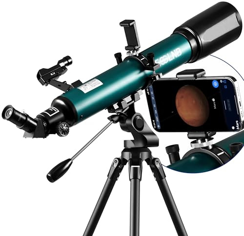 ESSLNB Telescopio 70080 Telescopio per Astronomia per Adulti con APP Stargazing Adattatore per Smartphone, Treppiede Regolabile, Mirino elettronico e Telecomando Wireless (Verde)