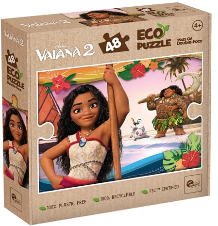 Lisciani - Puzzle Disney VAIANA 2 - Puzzle 48 Pièces Double Face pour Enfants dès 4 Ans - Verso À Colorier - Format 25x35 cm - Activité Créative Vaiana - 100% Recyclable - Idée Cadeau Anniversaire