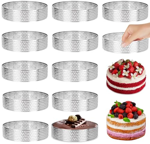 elthmpr Moule Tartelette 8 cm - Lot de 12 Cercle à Patisserie en Acier Inoxydable, Cercle Tarte Perforé Rond, Anneaux à Dessert pour Tartes Mousses Quiches Muffins