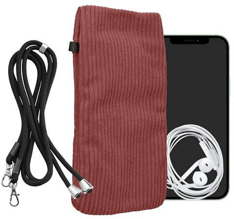 kwmobile Handytasche für Smartphones XL - 6,7/6,8 Handy Tasche - Cord Handy Hülle Dark Rose mit Kordel - Tasche mit Handykette 16,7 x 9,5 cm Innenmaße