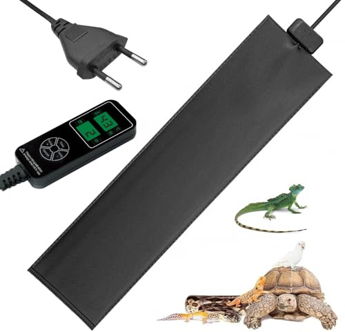 KQWVZ Terrarium Heizmatte, Verstellbares Heizkissen für Reptilien, 15W Reptil Heizmatten mit Temperaturregelung, Pflanzen Heizmatte für Schlangen, Eidechse, Gecko, Spinne, Raupe(12cm×48cm)