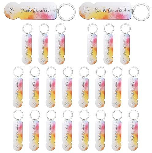 WIYETY 24 Stück Einkaufwagenlöser Schlüsselanhänger Acryl Einkaufswagenchip, Abziehbar Einkaufschip, Schön dass du da bist Gastgeschenke Hochzeit Taufe, für Abschluss Hochzeit Taufe Geburtstag