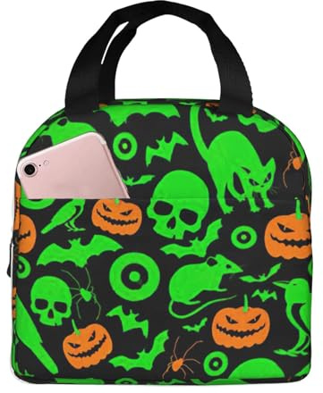DDSFvbv Green Ghost - Lonchera térmica reutilizable con diseño de calabaza de Halloween y terror, portátil, perfecta para el trabajo, picnic, playa, barbacoa
