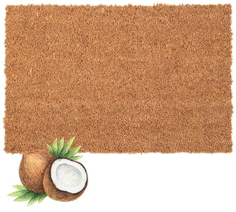 ADEPTNA Coir Door Mat Heavy Duty Natural Coconut Fiber Entrance Door Mat 60x40cm Non Slip Rubber Back Indoor Outdoor Doormat Pet Friendly Dirt Trap Weather Resistant Eco Friendly (Plain)