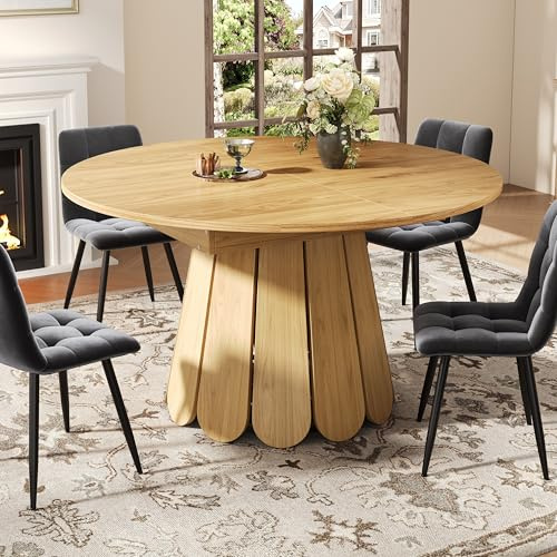 Gelukueub Esstisch ausziehbar, Esszimmertisch, Küchentisch, balkontisch, Holz Runder Esstisch, ausziehbar zu oval, 118-158 cm, Platz für bis zu 6 Personen, Holzfarbe