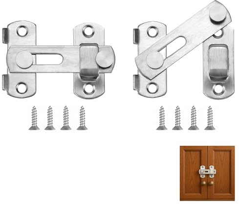 2PCS Loquet De Porte En Acier Inoxydable, Verrou Porte Coulissante Intérieure Avec Vis, Installation Facile Pour Porte, Fenêtre, Placard, Salle De Bain, Anti-Rouille, Argent