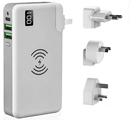 Power Bank,PowerBank Qi Wireless 10000mAh QC3.0 Input and Output Power Delivery with LED Display and Interchangeable Wall Charger Compatible All Qi-Enabled Devices Devices