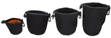 4 Stück-pack Objektivtasche aus Neopren Elastisch für Kameraobjektive | Schwarz, Schützt vor Staub, Flexible Aufbewahrung für Profifotografen und Hobbyfotografen