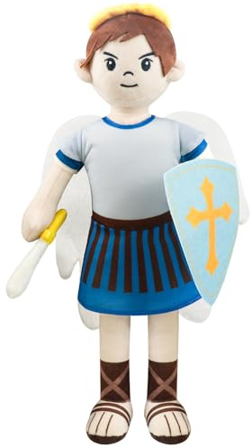 Xunboo Poupée ange gardien de Saint Michel en peluche avec ailes - Figurine de prière religieuse - Décoration de Noël ou de Pâques - Cadeau pour garçons et filles (St Michael)