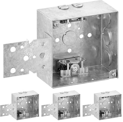 OHLECTRIC 4 Square Welded Electrical Box (4 Pack) with Flush Mount Bracket - 2-1/8 DeepBox with BX/MC Clamp - Galvanized Steel - Supports Fixtures Up to 50 lbs