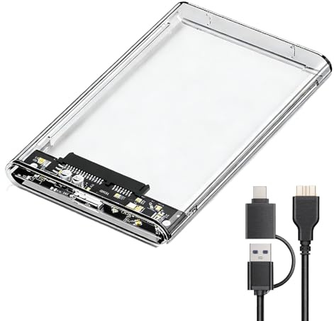 Leloco Carcasa para disco duro de 2,5 pulgadas, USB 3.0, 5 Gbps, SATA a USB A/C, conector dual, carcasa para discos duros externos, Plug & Play, montaje sin herramientas, para SSD de 6 TB y HDD