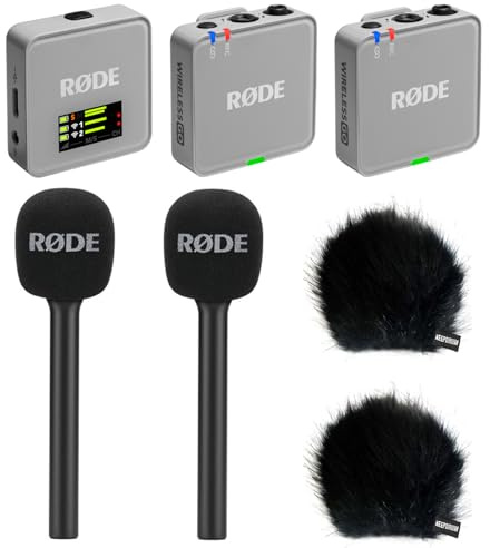 Rode Wireless GO Gen 3 - Sistema wireless per microfono a 2 canali, grigio pietra con 2 adattatori a mano per intervista GO e 2 paravento Keepdrum BK