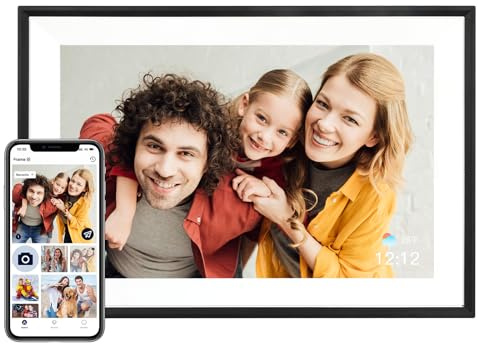 AEEZO Marco de Imagen Digital WiFi 32GB de Memoria, Pantalla táctil IPS 1280 * 800, Modo Dormitorio, Marco de Imagen Digital, Carga rápida de vídeos y Fotos a Distancia con el Software AiMOR (Negro)