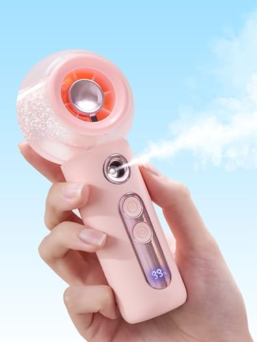 CoolGift Mart Ventiladores de nebulización, ventilador personal portátil de mano con spray de agua, mini ventilador recargable por USB rosa con 4 velocidades, niebla de refrigeración para viajes de