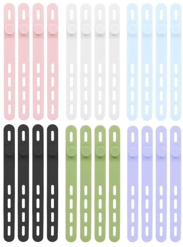 24Pcs Silicone Cable Ties Cord Organizer Wrap - Reusable Washable Wire Ties Management with Lock Buckle, Adjustable Fastening Cable Strap Tie, Multi-Purpose High Elastic Cord Organizer(6 Colors)