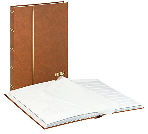 LINDNER Das Original Einsteckbuch Standard, Hellbraun, unwattiert, 32 weiße Seiten, durchgehende Pergamin-Streifen, 230 x 305 mm