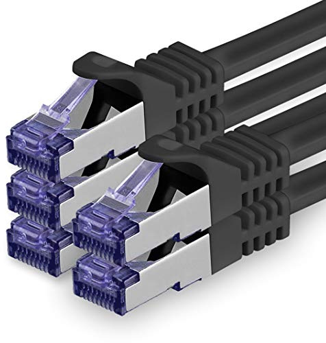 1aTTack.de 5x 2.0 M CAT7 Netzwerkkabel - 10 Gigabit - RJ45 Patchkabel Ethernet Kabel (SFTP PIMF LSZH CU) - für DSL LAN Switch Modem Router Patchpanel CAT7 CAT6 CAT5 - schwarz