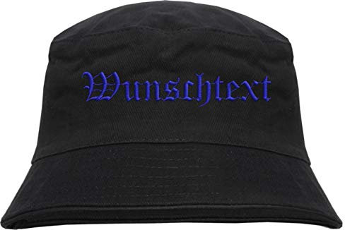 HB_Druck Fischerhut - Bucket Hat mit Wunschtext - Altdeutsch - Bestickt - L/XL Stickfarbe: blau