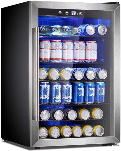 Antarctic Star Beverage Refrigerator Cooler - 145 Can Mini Fridge Glass Door for Soda Beer or Wine Small Drink Dispenser Clear Front for Home, Office or Bar, Silver,4.4cu.ft