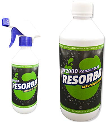 RESORBB® UF2000 Geruchsentferner. 5-fach-Konzentrat + leere Sprühflasche (1 Liter)