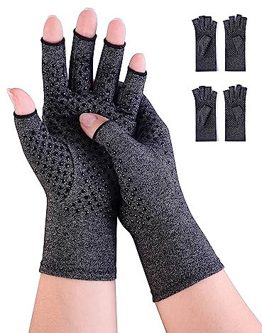 Donfri 2 paia di guanti da artrite, guanti a compressione, senza dita, per alleviare il dolore, per la digitazione e i wrme per uomini e donne, antiscivolo, taglia L, colore nero