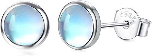 MILACOLATO Mondstein Ohrringe 925 Sterling Silber - Hypoallergene Runde Ohrstecker 7MM für Damen, Frauen und Mädchen