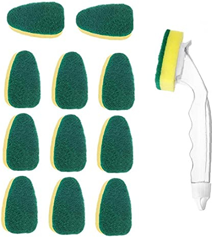 12PCS Dish Wand with Handle Scrub Cleaning Brush Refills Replacement Dishwashing Sponge Heads Dish Wand Brush Pads Kitchen Sink Cleaning Tool for Kitchen Room Floor Glasses Cleaning Supply