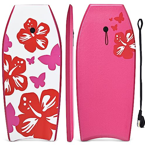 GYMAX Bodyboard da Surf 41'', 105 x 51 x 6 cm, con Guinzaglio da Polso, per Ragazzi e Adulti