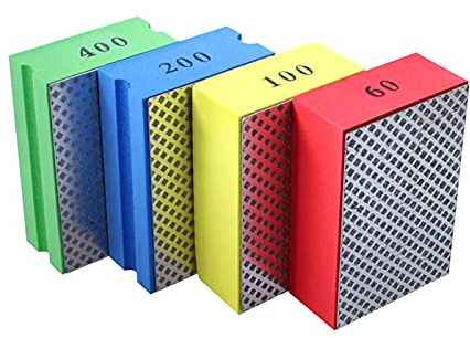 POHOVE 4pcs Diamond Hand Polishing Pads for Ceramic Tile Glass Grinding,Sanding Blocks Polishing Grinding Block 60#,100#,200#,400#