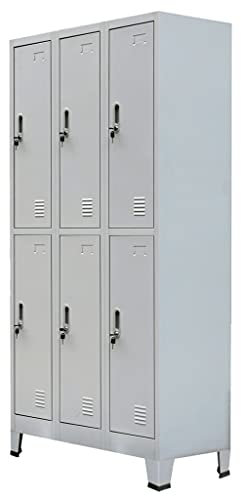 YITHOPI Schließfachschrank,Spind ​Metallschrank Umkleideschrank Metallspind Lagerschrank Mehrzweckschrank,für Umkleideräume,Büro,Schule,mit 6 Fächern Stahl 90x45x180 cm Grau
