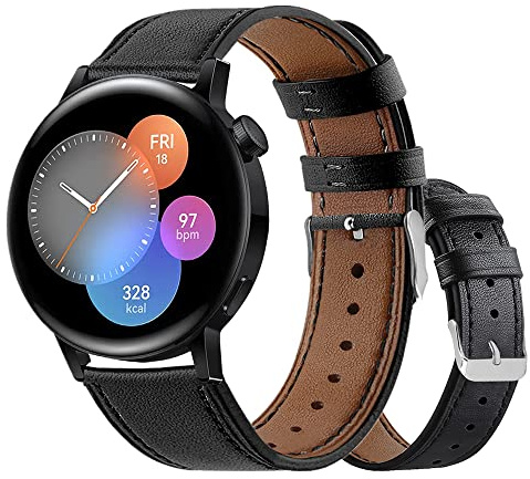 Armbänder Leder Uhrenarmband für Huawei Watch GT3 42mm Leder mit Metallschnalle aus Edelstahl Armband für Herren Damen, Lederarmband für Huawei Watch GT3 42mm