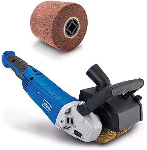 Scheppach Satiniermaschine MRS1300 mit Softstart & 1300W Leistung | inkl. Messingdrahtbürste & Kunstfaserbürste | 100mm Bürstenbreite mit Ø120mm | variable Drehzahl | mit Anschluss für Absauganlage