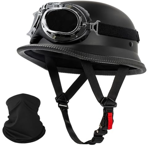 German Style Motorcycle Helmet, DOT Approved Thin Cap Adult Men Women Half Face Retro Helmet for Cruiser Scooter Chopper (X-Large, Half)
