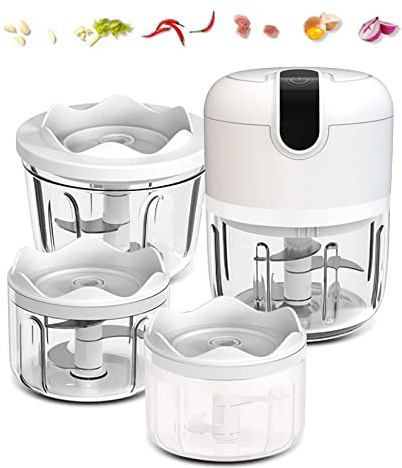 (100+250+350ML) White 3 Pcs Cordless Mini Food Chopper,Small Food Processor for Garlic,Nut,Meat