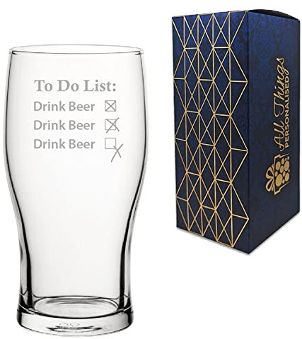 Engraved Funny Beer Glass - To Do List Tulip Pint Glass, 20oz/568ml Capacity - Gift for Him, Dad, Father's Day - Gift Boxed, Engraved in the UK