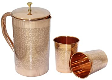 BRACOP® Kupferkrug, Wasserkrug, Trinkkaraffe, Gläser, Wasserkrug aus reinem Kupfer mit Deckel, Ayurveda-Becher, Glas-Set, Servierbesteck, Wasserkocher, Moscow Mule Becher