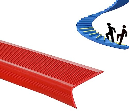 PVC-Gummi-Winkel-Stufenkante, Treppenprofil L-Form, Anti-Rutsch Klebeband, Haftend und Rutschfest, Selbstklebend, Einfache Installation, Treppen Geeignet für Hotels/Kindergärten ( Color : Red , Size :