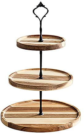 Alzatina per Dolci 3 Livelli, Alzata per Cupcake in Legno Vintage, Piatto per Macaron Dolci Frutta Spuntino Espositore per Buffet di Caramelle per Matrimonio Casa (C)