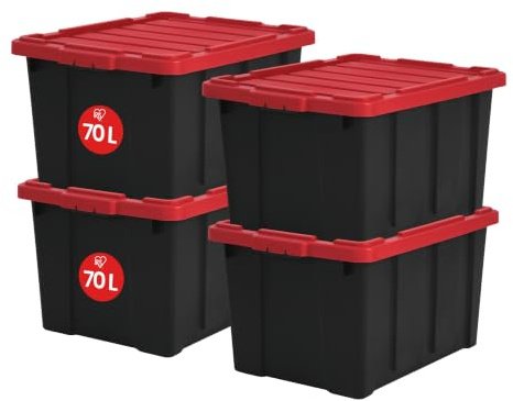 Iris Ohyama, Scatole Pieghevoli, 68L, Set di 4, Rosso, Grande, Solido, Impilabile, Per Garage, Scaffali, Scatola Organizer, Plastica, Contenitore, DDSKT-700