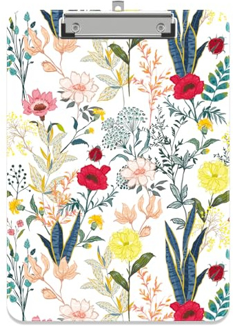 Piasoenc Kunststoff Klemmbrett, Niedliche dekorative Klemmbretter, 31,5 x 22,5 CM, A4 Standard Letter Größe hart Klemmbrett mit Metall-Clip, Büro Klemmbretter für Studenten, Büro, Wilde Blume