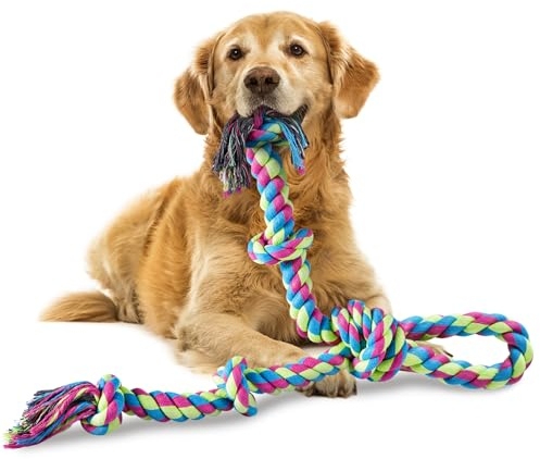 Aitmexcn Dog Rope Toys for Large/Medium Aggressive Chewers, Tough Rope Chew Toy with Easy Hold Handle, Indestructible Natural Cotton Rope, Tug of War Dog Pull Rope Teeth Cleaning