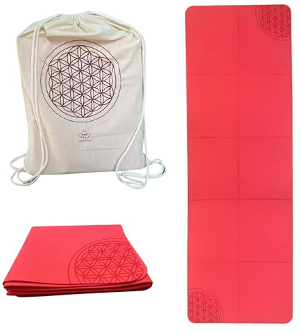 InufySoul® Tappetino Yoga Antiscivolo Pieghevole in TPE Riciclabile - Tappetino Yoga da Viaggio - Materassino Yoga Pilates Fitness Palestra 183x61 CM (rosso)