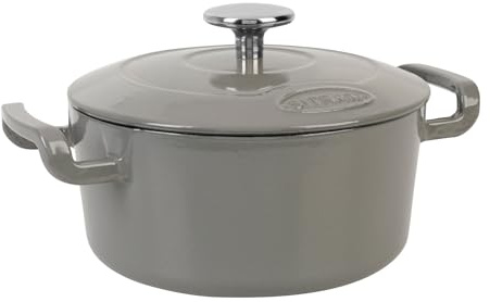 Sitram 716040 Sitrabella - Cacerola redonda (hierro fundido esmaltado, 20 cm de diámetro, 2,5 litros, exterior esmaltado, color gris, interior blanco, todas las fuentes de calor, incluida la