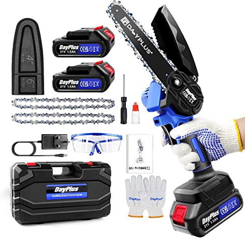 Brushless Mini Chainsaw 6 Inch Electric Chainsaw Cordless, Lightweight Battery Powered Chain Saw with 2 Batteries & 2 Chains, Small Handheld Chain Saw with Safety Lock for Tree Branch Wood Cutting