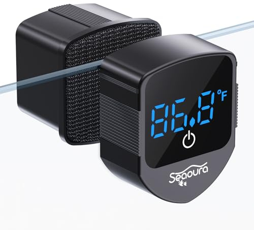 SEAOURA 2-in-1 Aquarium Magnetic Cleaner with Digital Aquariums Thermometer, Fish Mini Magnets Brush only for Glass Tank,Tiny Magnet Floating Cleaning Tool for 1-30 Gallons
