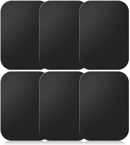 Czkonore Metallplatta metallplattor självhäftande 6 stycken, rektanglar 65 x 45 mm metallplatta set, med starkt lim för magnet biltillbehör mobiltelefonhållare bil magnetplatta, svart