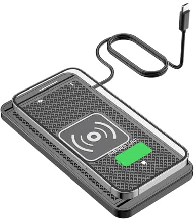 TKSE Kabelloses Auto Ladegerät, 5W/7.5 W/10W/15W 4 Lademodi | Rutschfester Schnellladematte mit USB C Kabel 1m, Kompatibel mit Phone, Galaxy, Pixel, LG