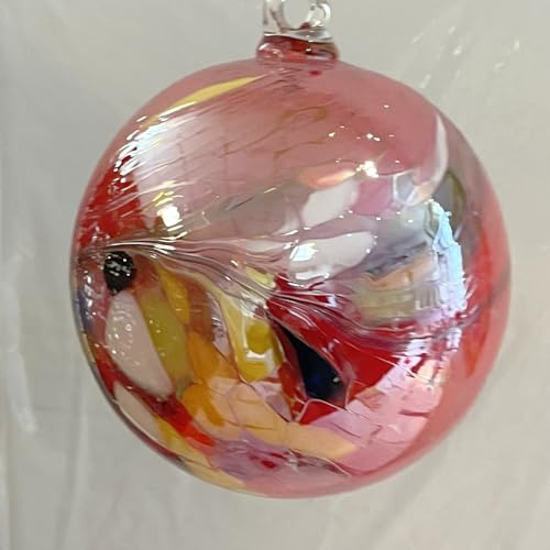 Kugel zum hängen Glaskugel Ornament rot bunt Fensterdekoration mundgeblasenes Kristallglas Durchmesser ca. 8 cm