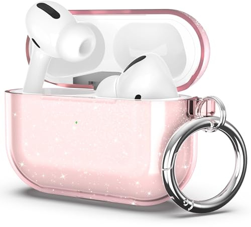 ULAK für AirPods Pro 2/1 Generation Hülle, Durchsichtig Stoßfest Hülle Dünn Schutzhülle mit Karabin Transparent Ladecase für Apple AirPods Pro 1st/2nd - Rosa Glitzer